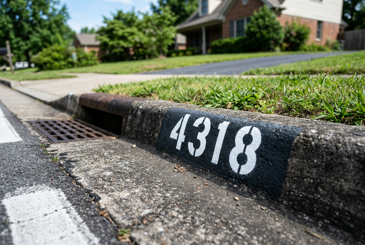 number address on curb painted in white