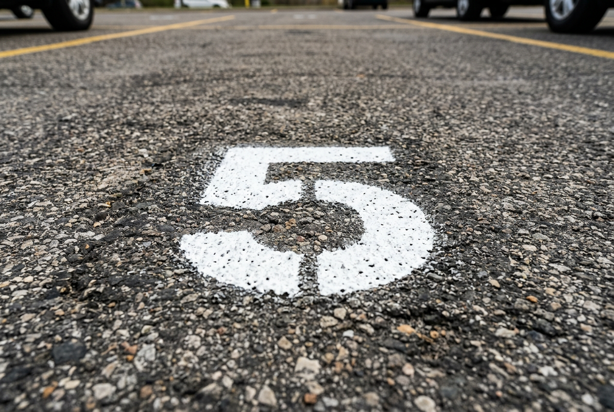 5 inch number 5 painted on asphalt