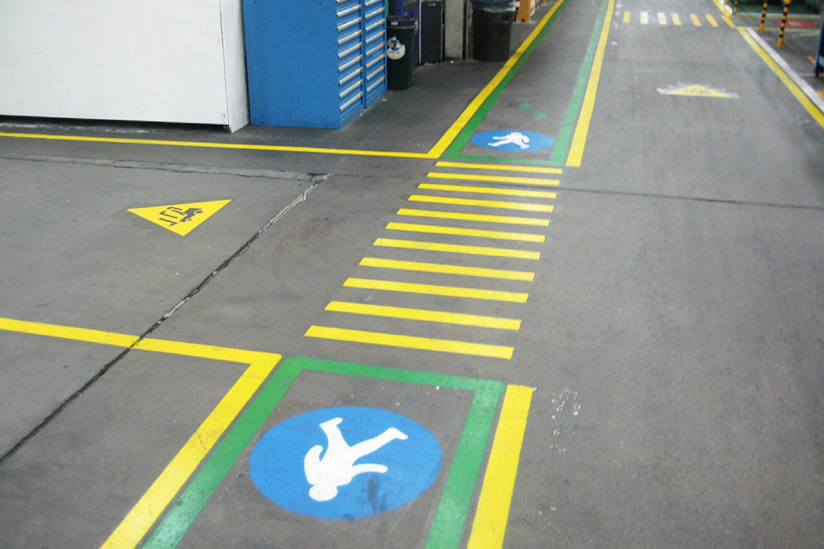 warehouse floor with safety markings