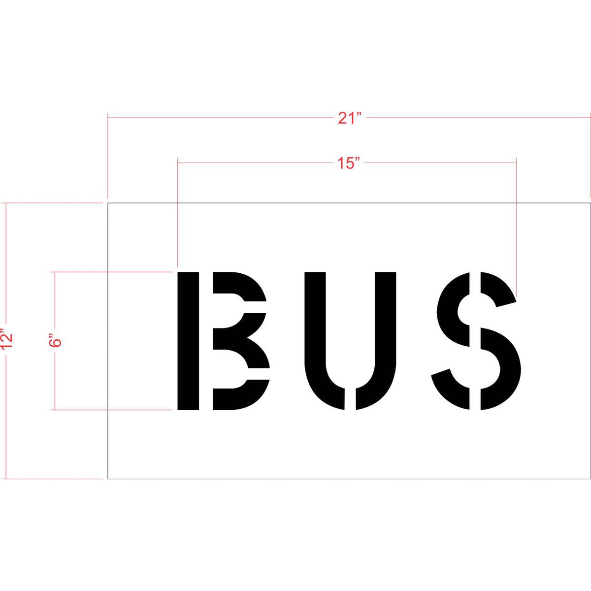 6 inch BUS stencil for small-format bus zone and transit pavement striping applications