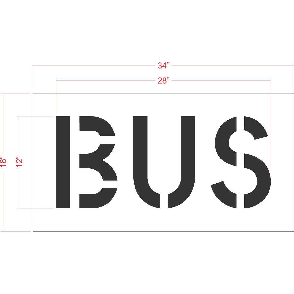 12 inch BUS stencil for bus lane, transit zone, and school bus pavement striping applications