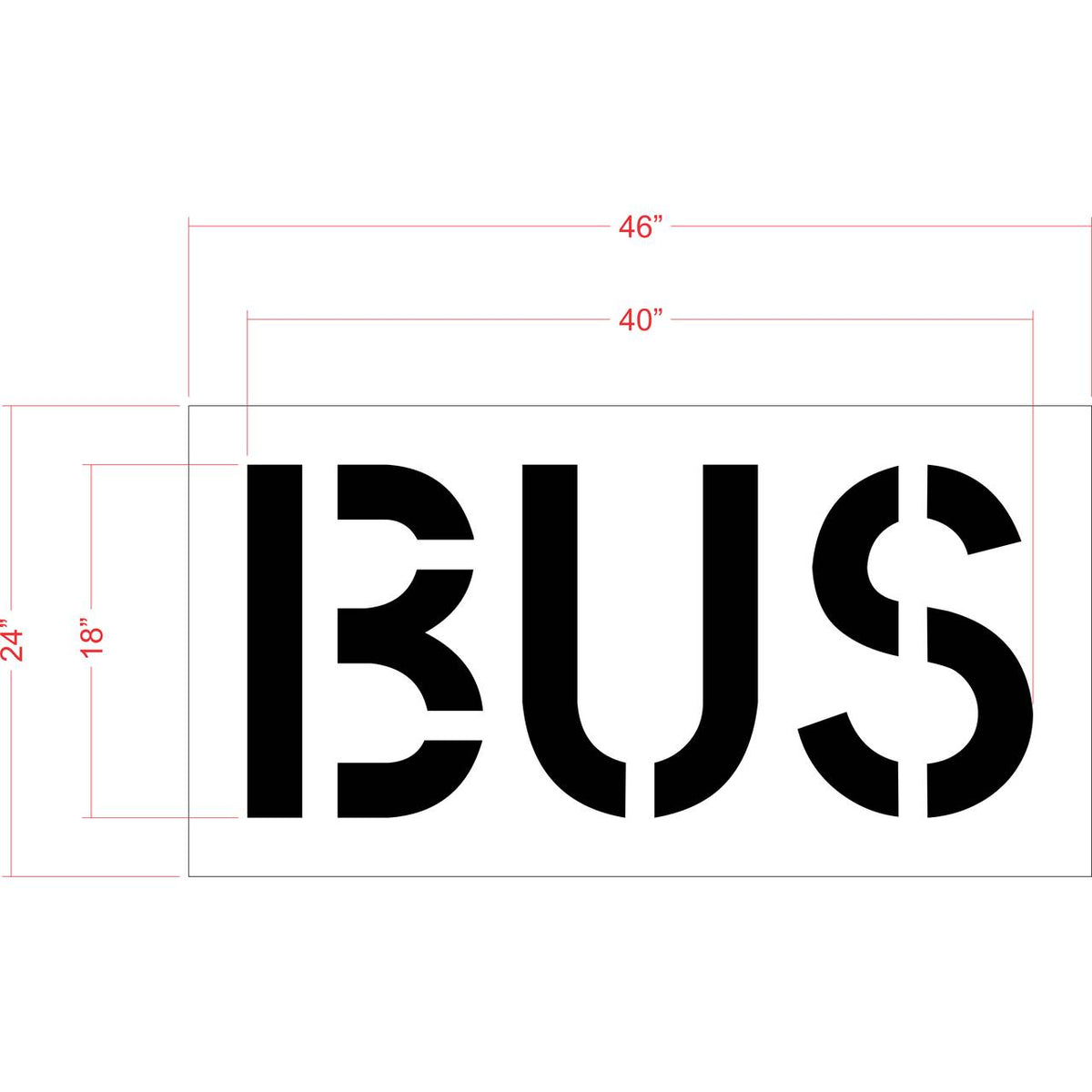 18 inch BUS stencil for bus lane, transit zone, and school bus pavement striping applications