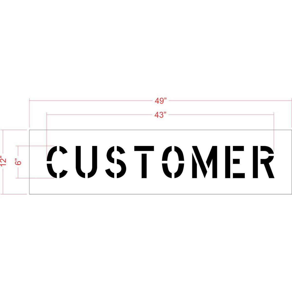 6 inch CUSTOMER stencil for small-format customer parking and curb pavement striping applications