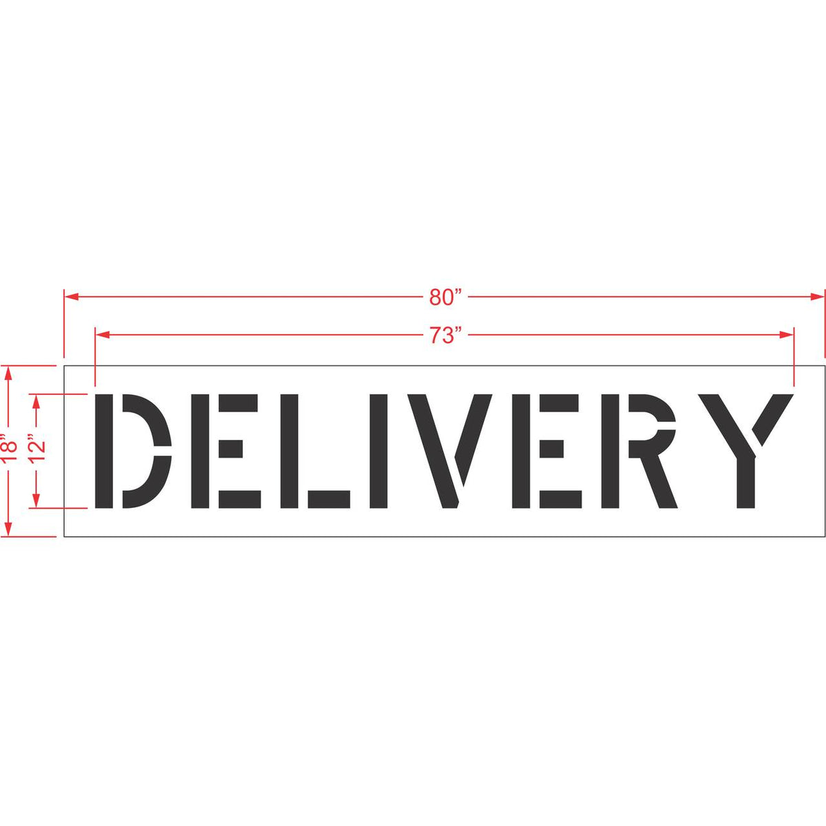 12 inch DELIVERY pavement marking stencil for loading zones and commercial parking lot striping applications
