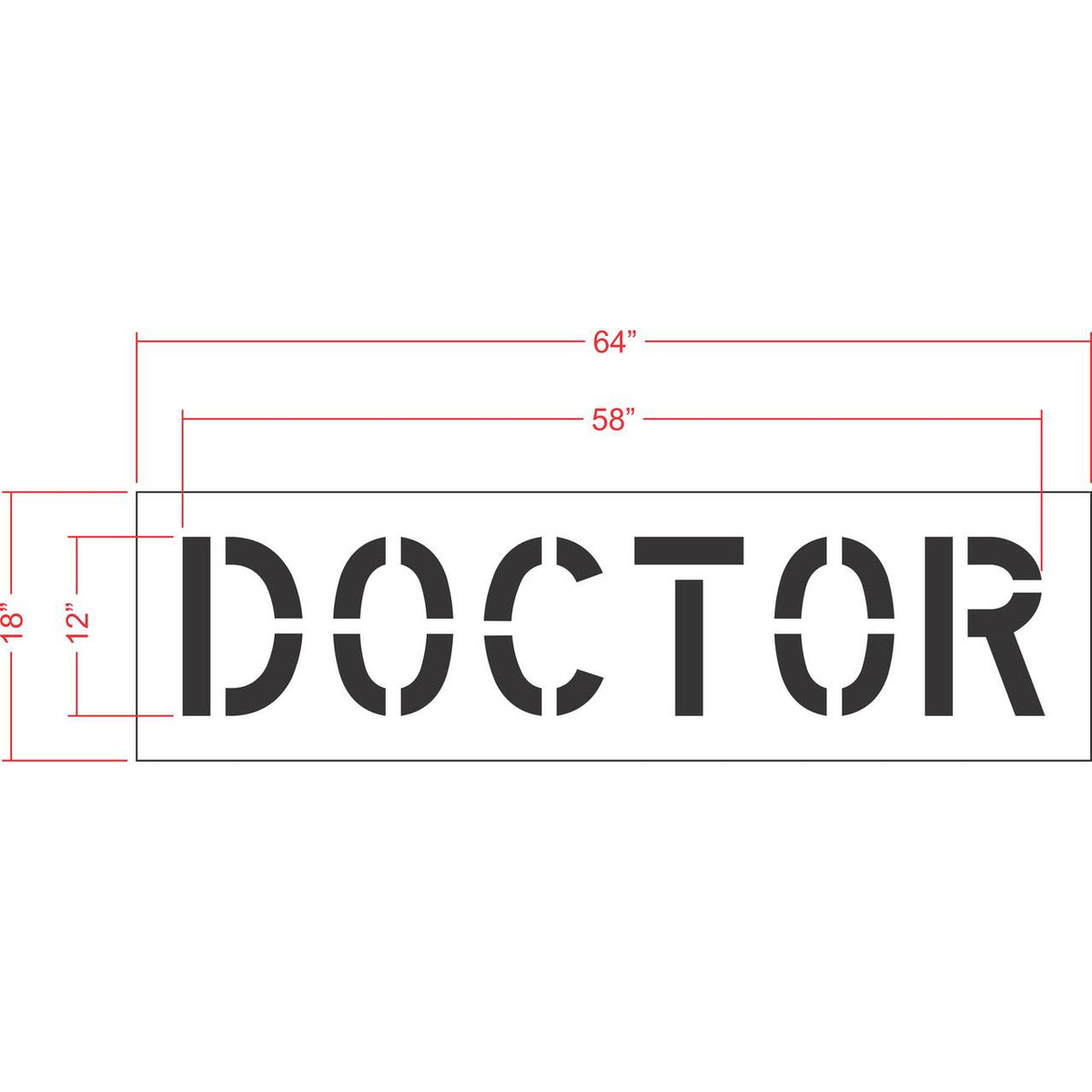 12 inch DOCTOR pavement marking stencil for medical office and healthcare facility parking lot striping applications