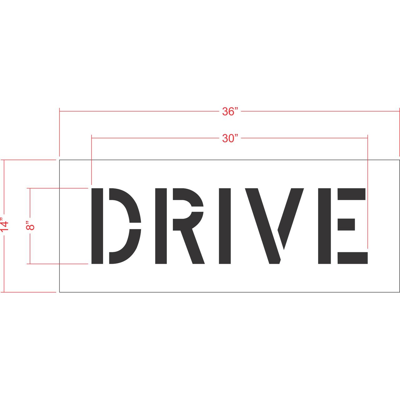 8 inch DRIVE pavement marking stencil for parking lot and commercial drive lane striping applications