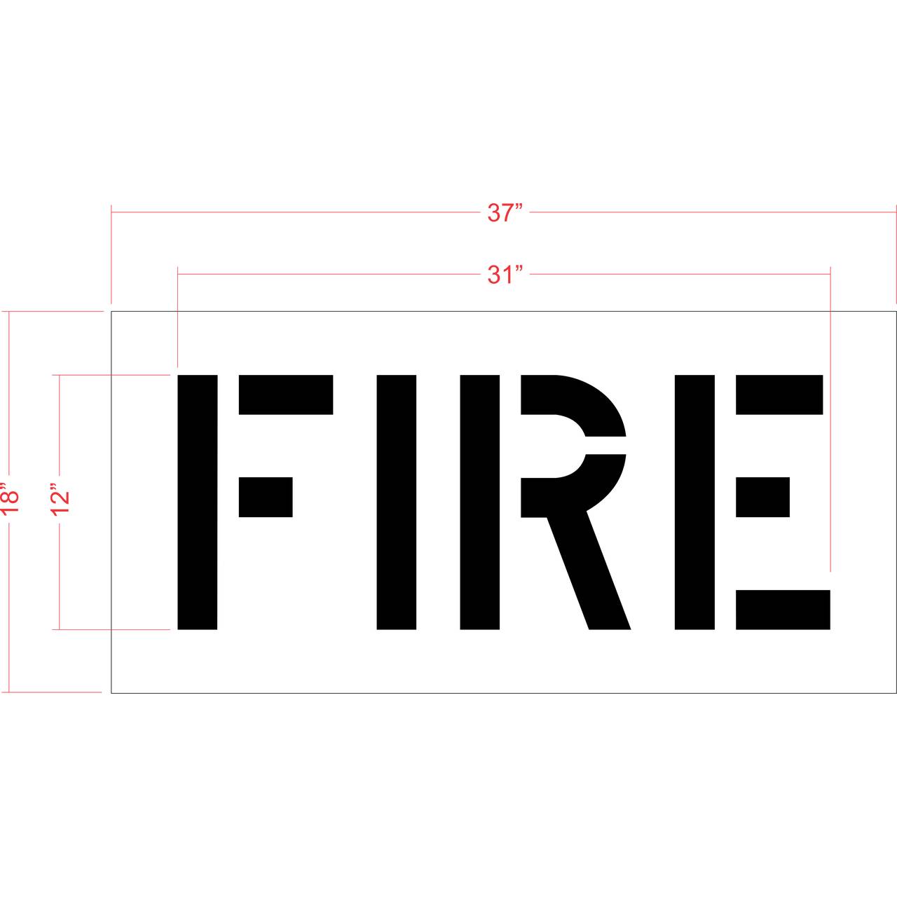 12 inch FIRE stencil for parking lot, curb, and municipal pavement marking applications