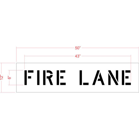 6 inch FIRE LANE stencil for curb, parking lot, and municipal pavement marking applications