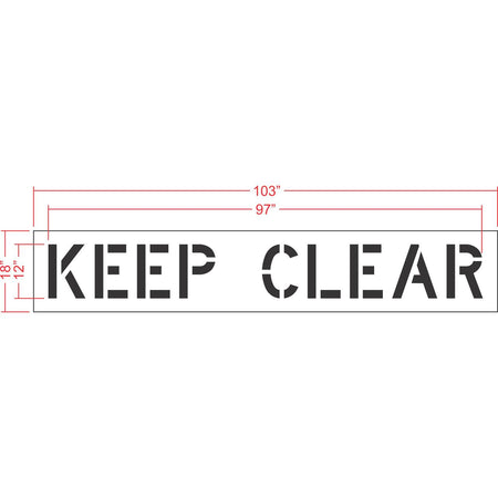 12 inch KEEP CLEAR pavement marking stencil for parking lot and commercial traffic control striping applications