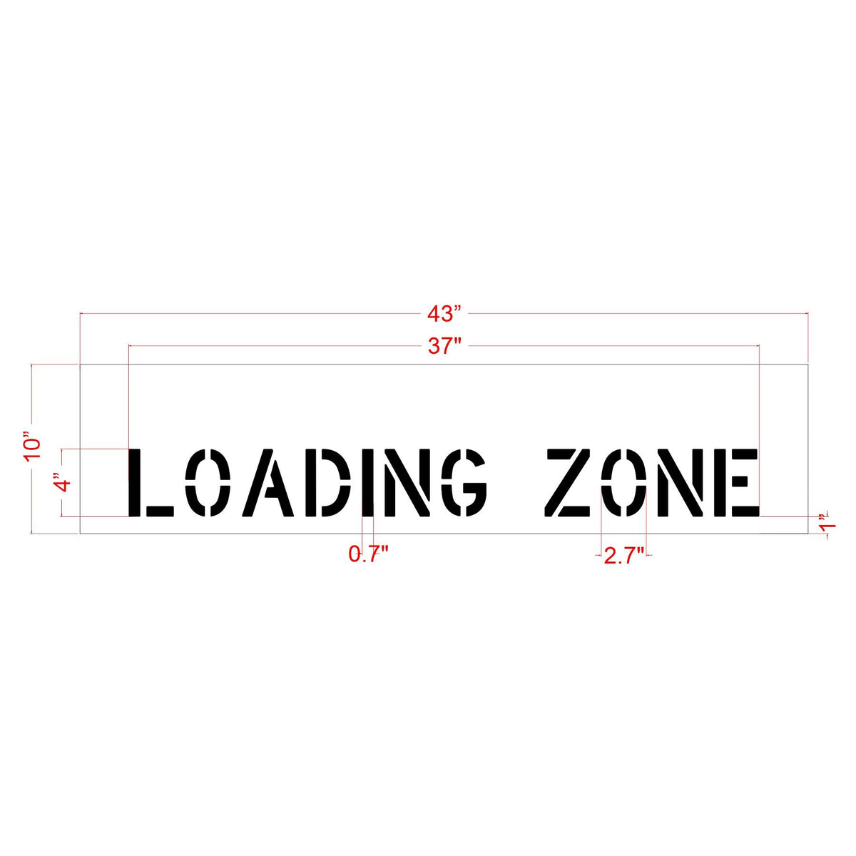 Dimension 4-inch Curb LOADING ZONE pavement marking stencil for designating loading and unloading areas