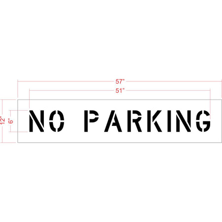 6 inch NO PARKING stencil for curb, parking lot, and municipal pavement marking applications