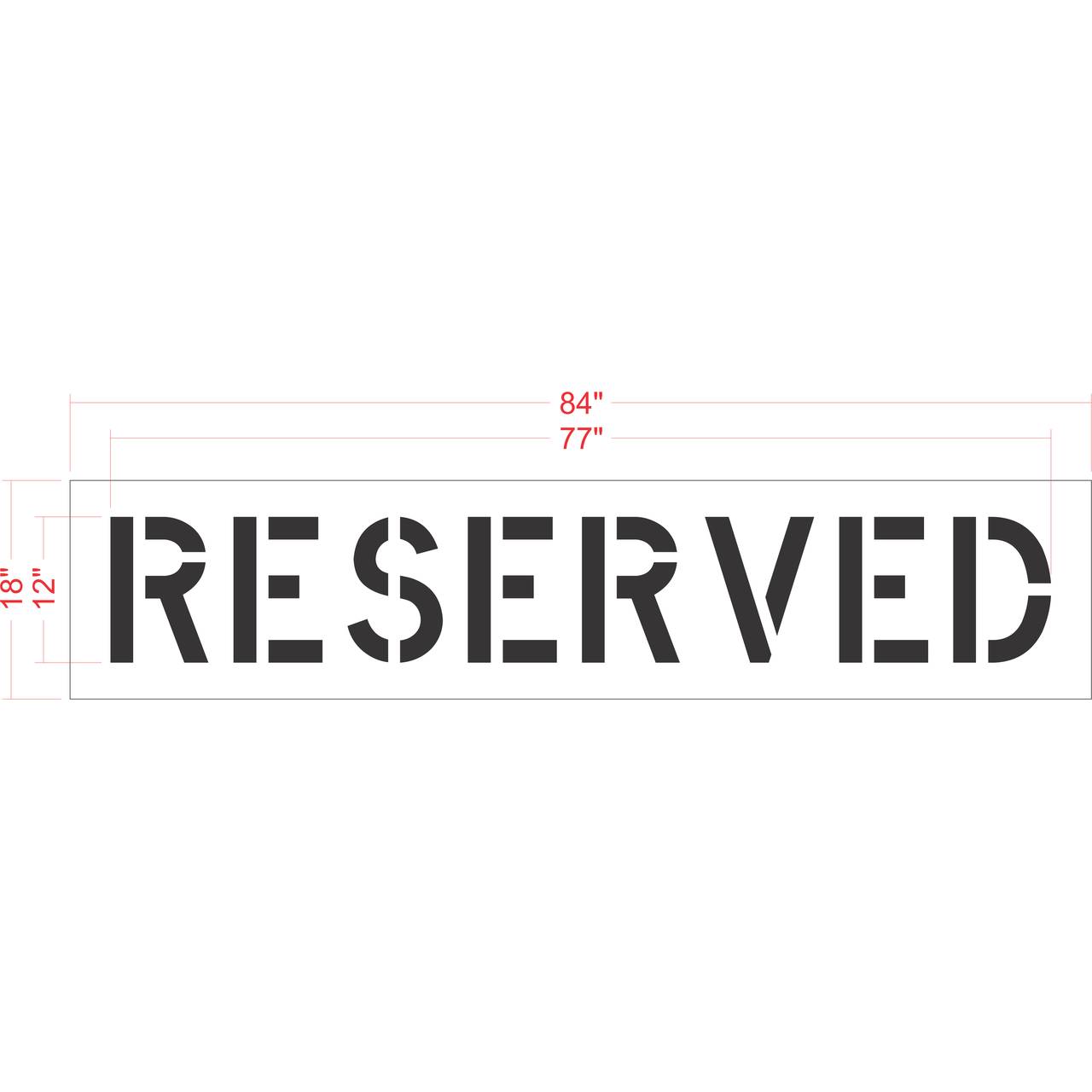 12 inch RESERVED pavement marking stencil for parking lot and commercial space designation striping applications