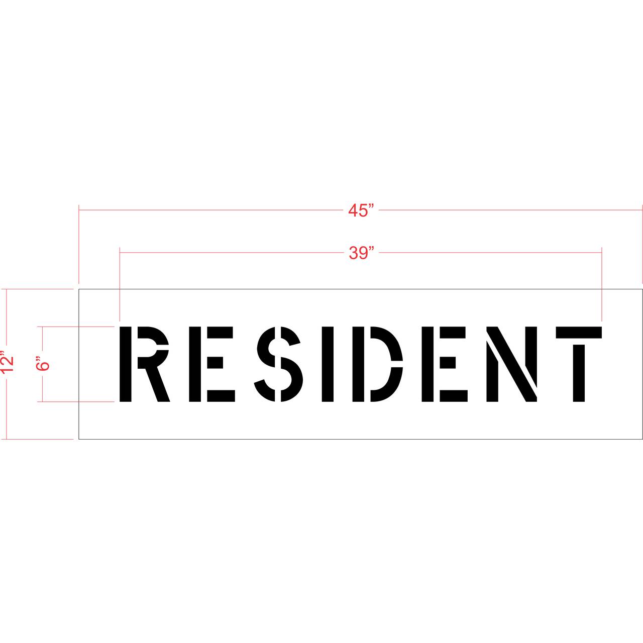 6 inch RESIDENT stencil for residential parking and permit-only curb or pavement striping applications