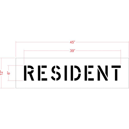 6 inch RESIDENT stencil for residential parking and permit-only curb or pavement striping applications