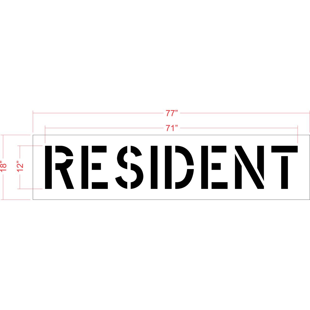 12 inch RESIDENT stencil for residential parking and permit-only pavement striping applications