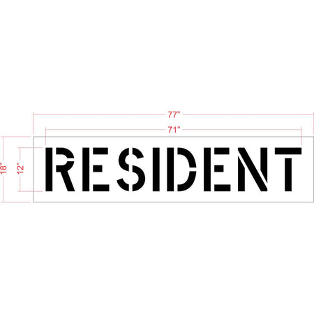 12 inch RESIDENT stencil for residential parking and permit-only pavement striping applications