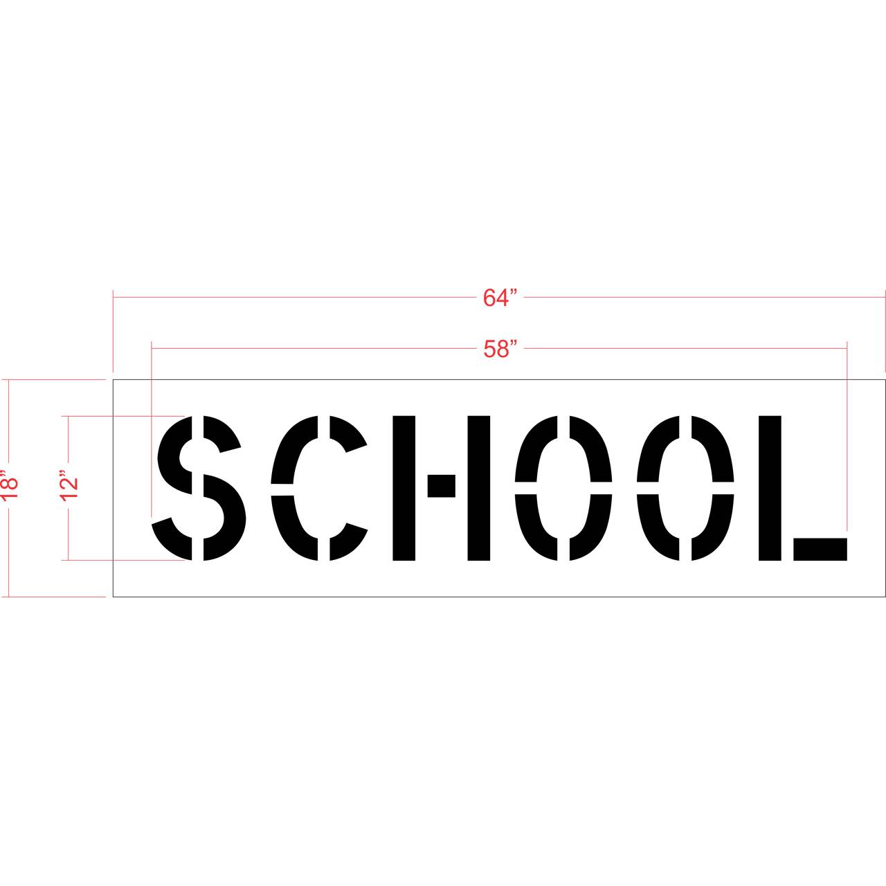 12 inch SCHOOL stencil for school zone and roadway pavement marking applications