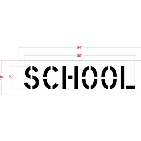 12 inch SCHOOL stencil for school zone and roadway pavement marking applications