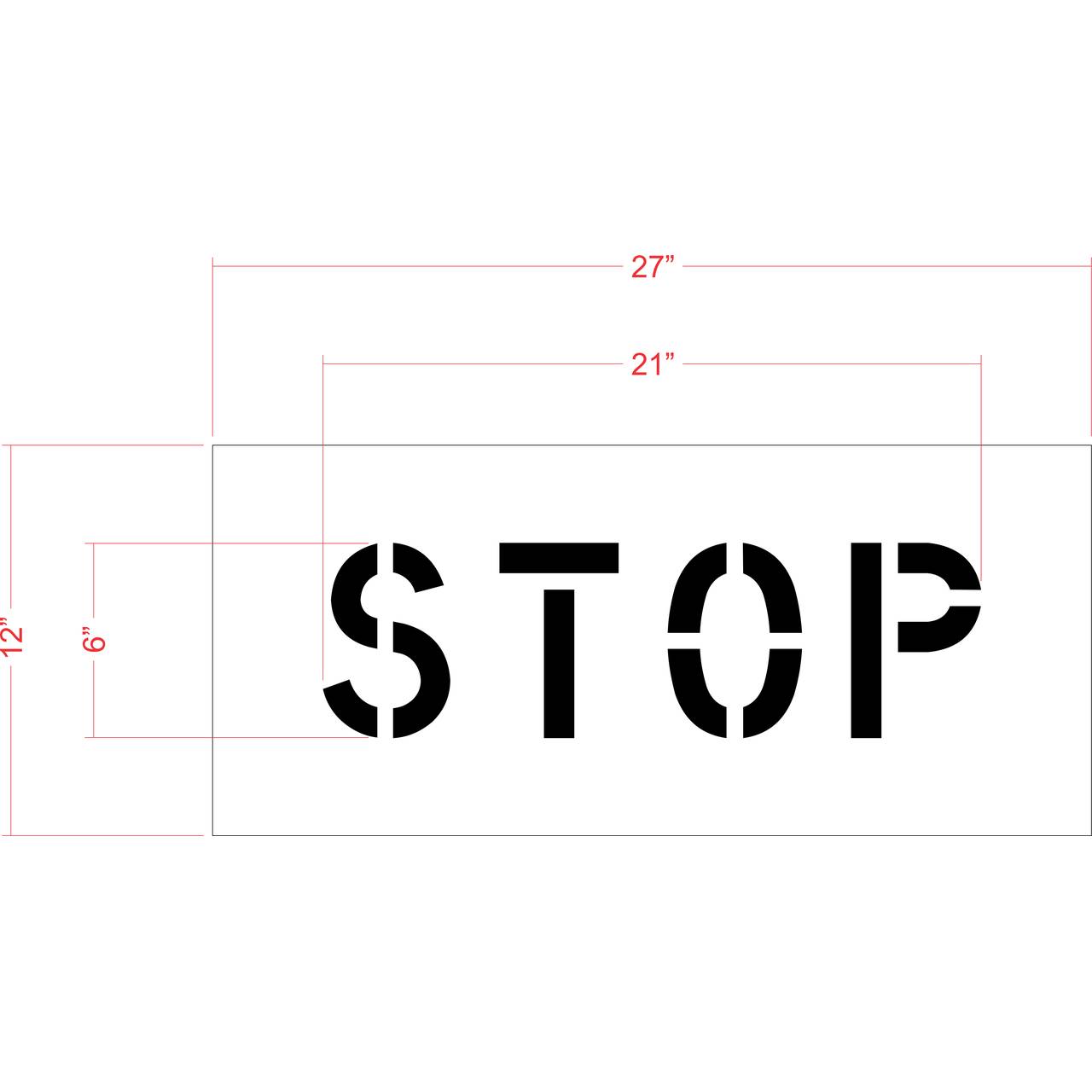 6 inch STOP stencil for warehouse, curb, and small pavement marking applications