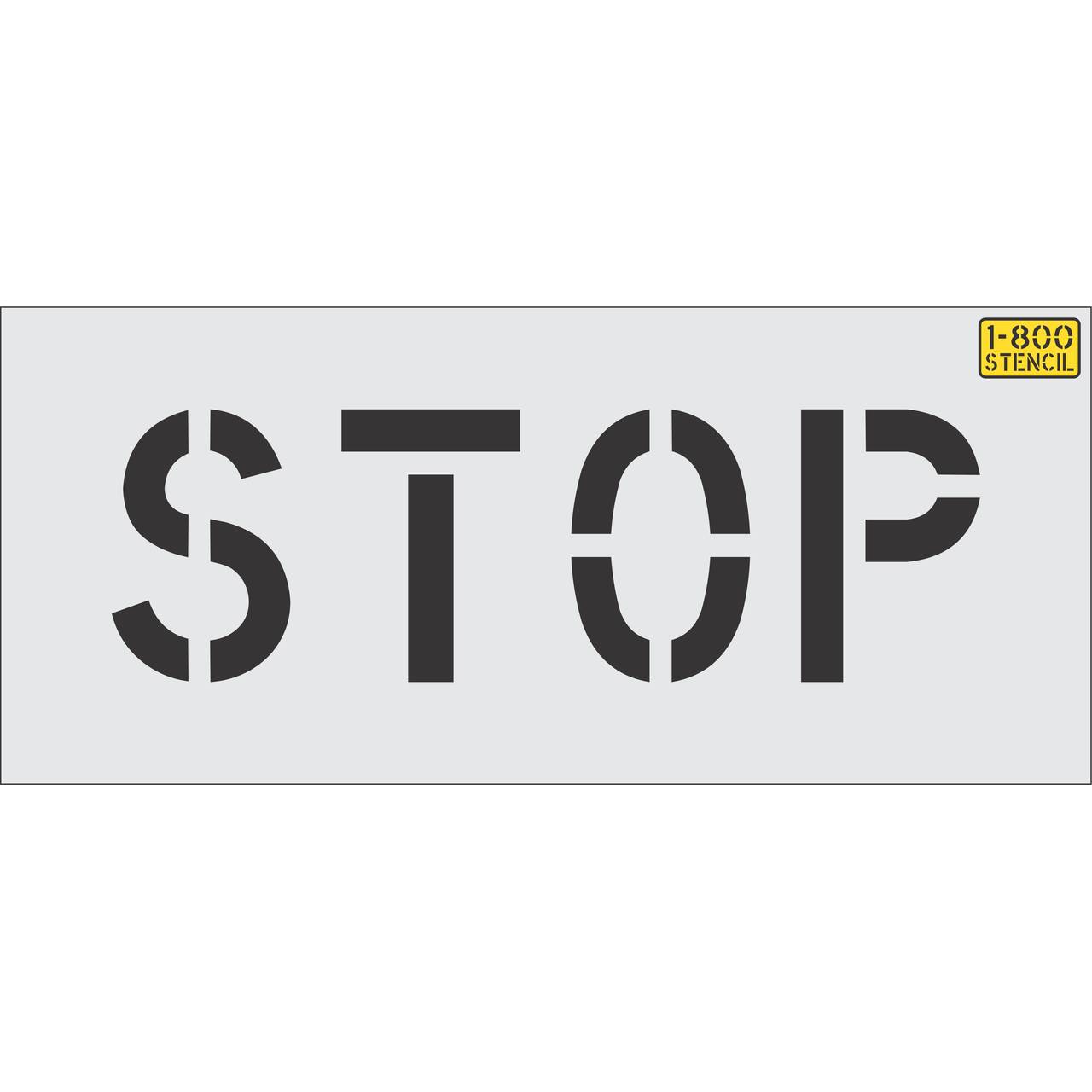 8 inch STOP pavement marking stencil for parking lot and commercial traffic control striping applications