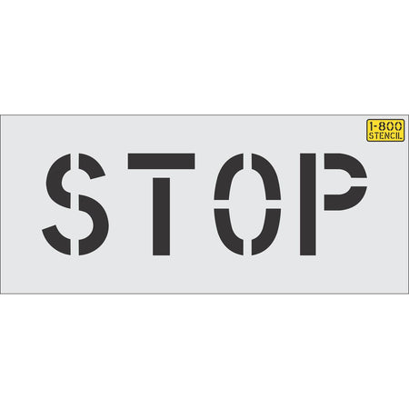 8 inch STOP pavement marking stencil for parking lot and commercial traffic control striping applications
