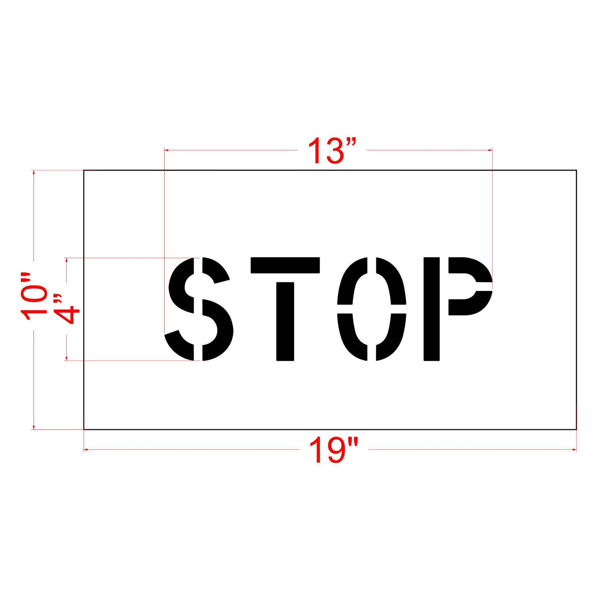 4 inch STOP standard stencil for curb, equipment, and small pavement marking applications