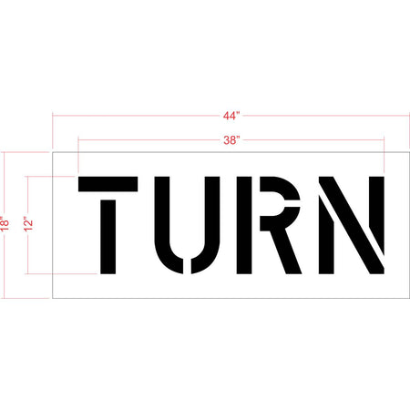 12 inch TURN stencil for directional roadway and parking lot pavement striping applications
