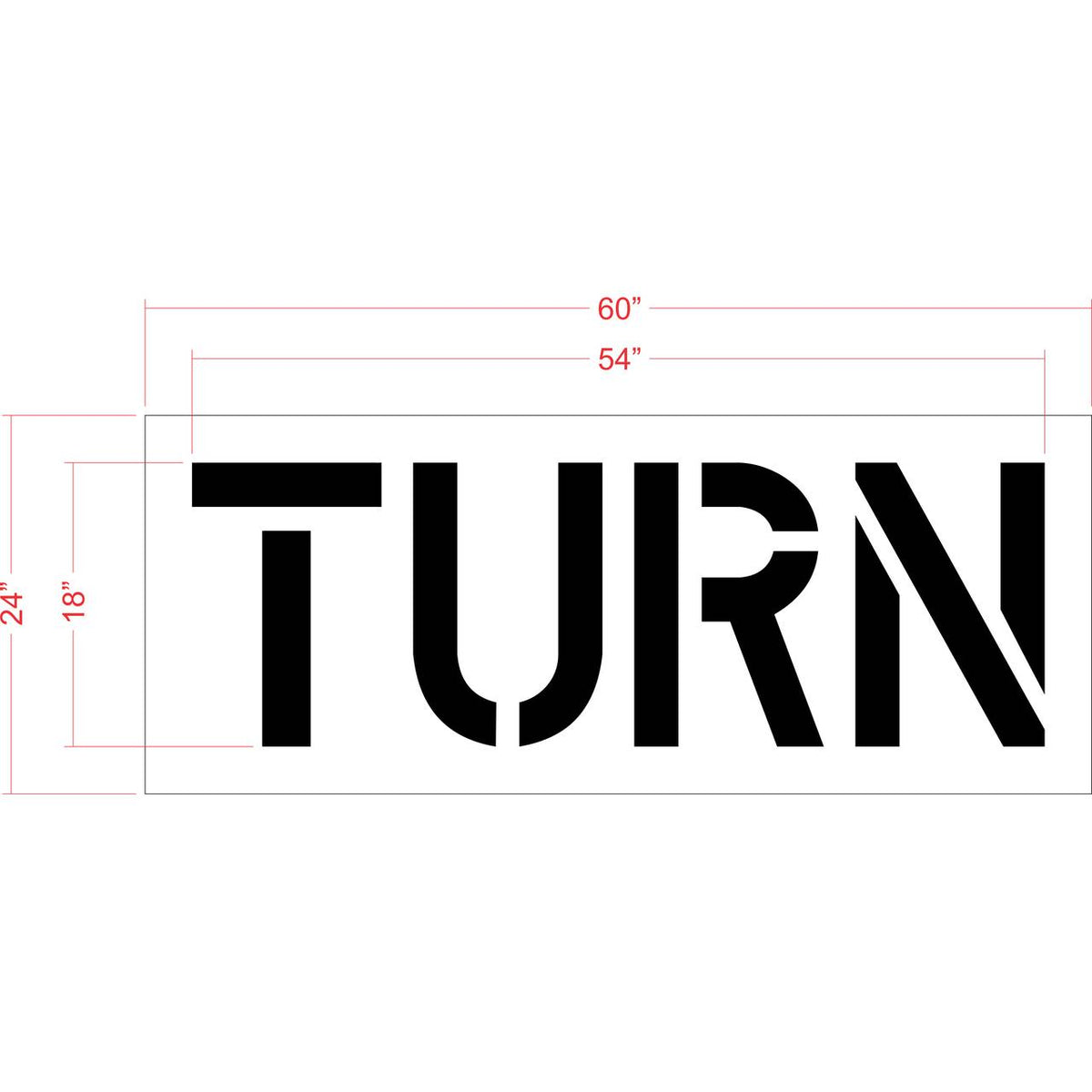 18 inch TURN stencil for directional roadway and parking lot pavement striping applications