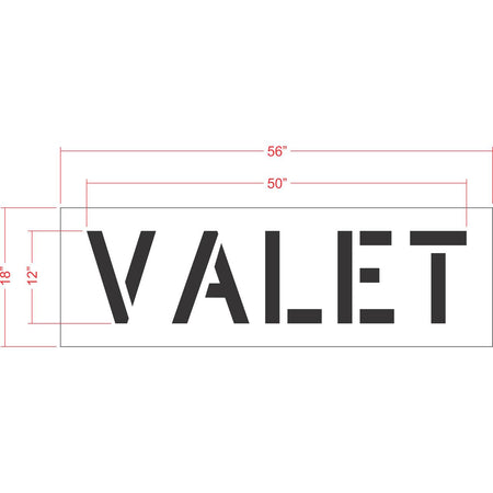 12 inch VALET pavement marking stencil for hotel, restaurant, and commercial parking lot striping applications