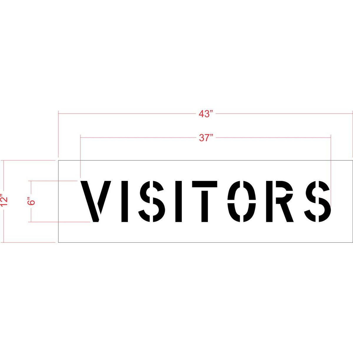 6 inch VISITORS stencil for parking lot, curb, and facility pavement marking use