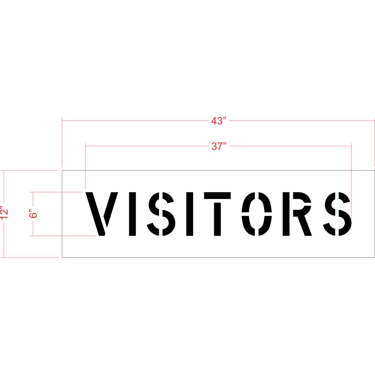 6 inch VISITORS stencil for parking lot, curb, and facility pavement marking use