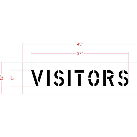 6 inch VISITORS stencil for parking lot, curb, and facility pavement marking use