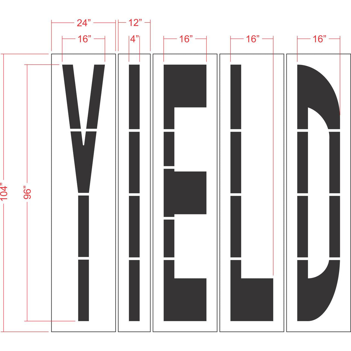 96 inch YIELD stencil for roadway intersection and commercial pavement traffic control striping