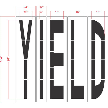 96 inch YIELD stencil for roadway intersection and commercial pavement traffic control striping