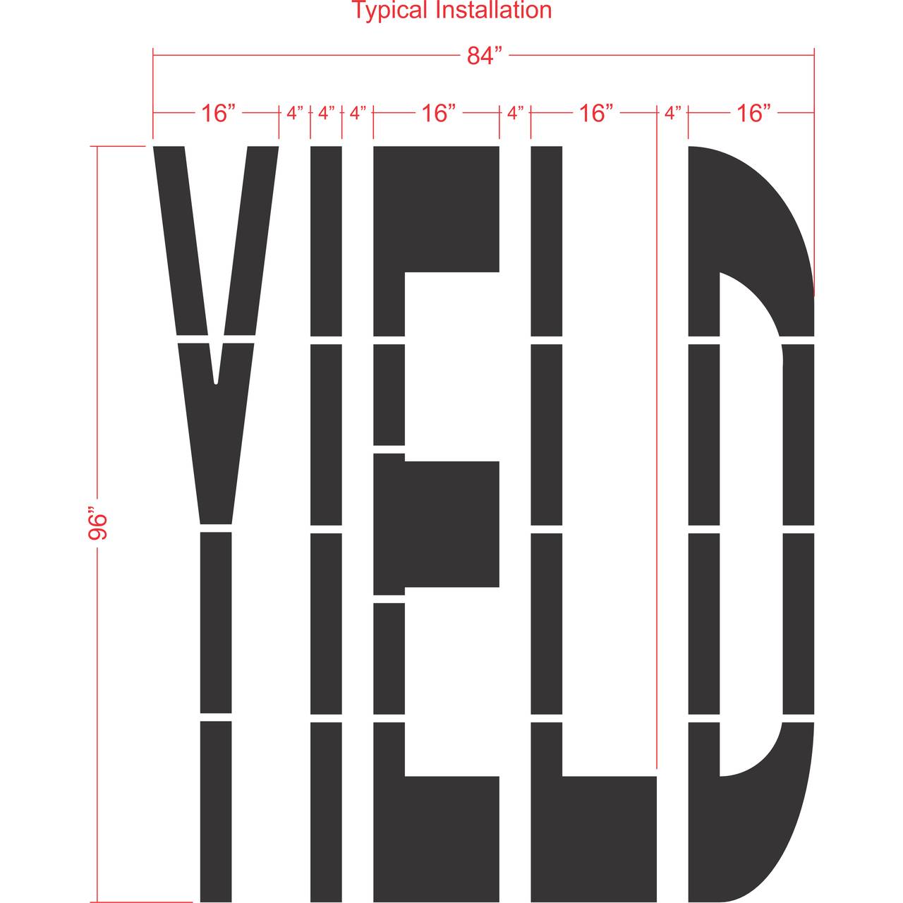 96 inch YIELD stencil for roadway intersection and commercial pavement traffic control striping
