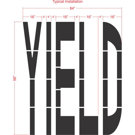 96 inch YIELD stencil for roadway intersection and commercial pavement traffic control striping
