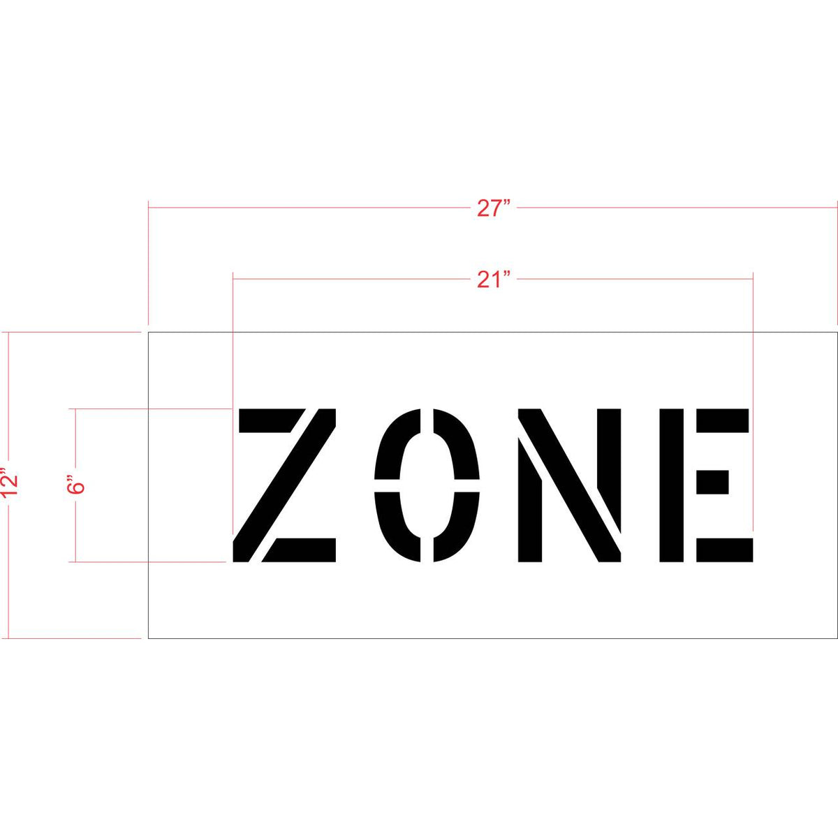 6 inch ZONE stencil for roadway and commercial pavement striping applications