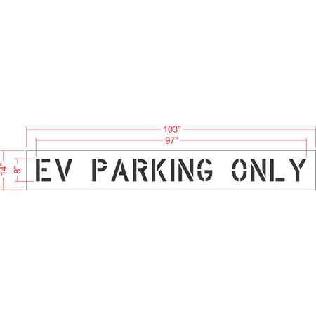 8 inch EV PARKING ONLY pavement marking stencil for electric vehicle charging space and parking lot striping applications