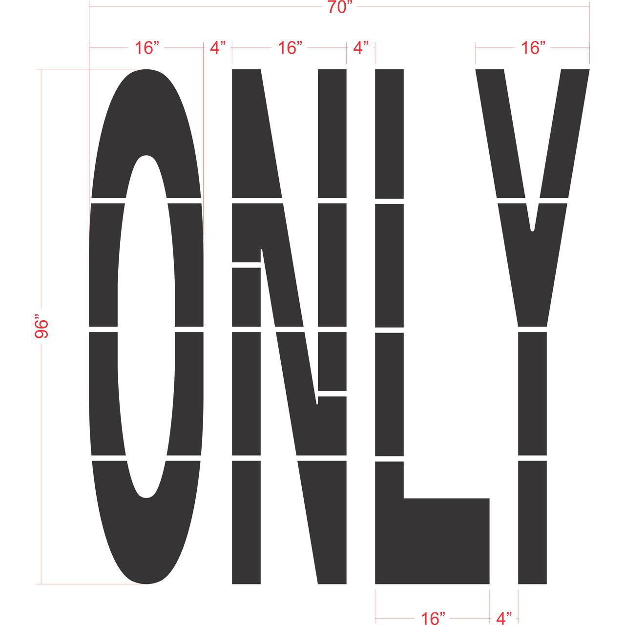 72-inch ONLY pavement marking stencil with bold lettering for lane designation on roads and parking lots