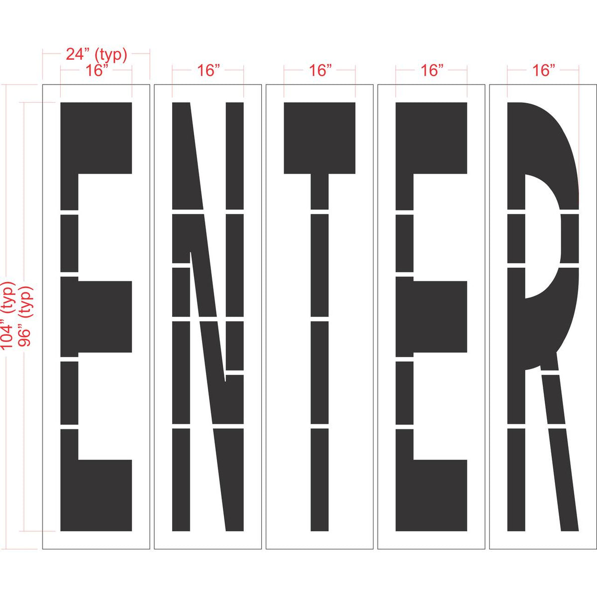 96 inch ENTER stencil for large-format parking lot and roadway directional pavement striping applications