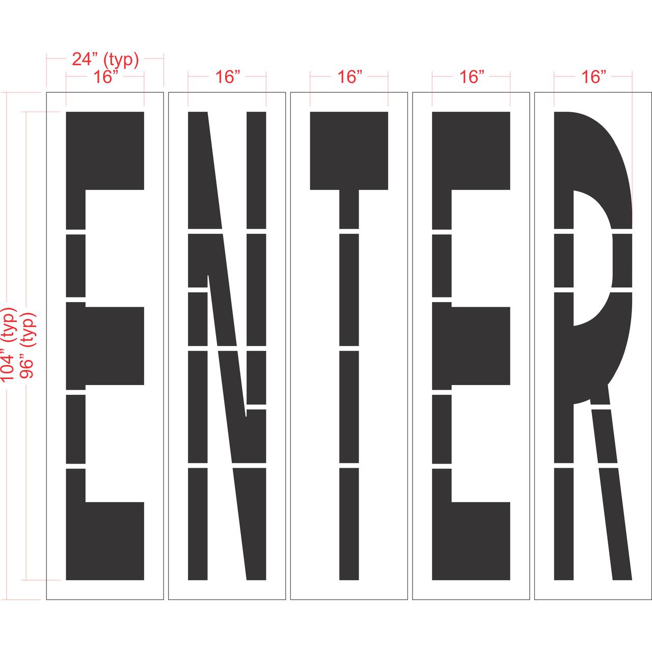 96 inch ENTER stencil for large-format parking lot and roadway directional pavement striping applications