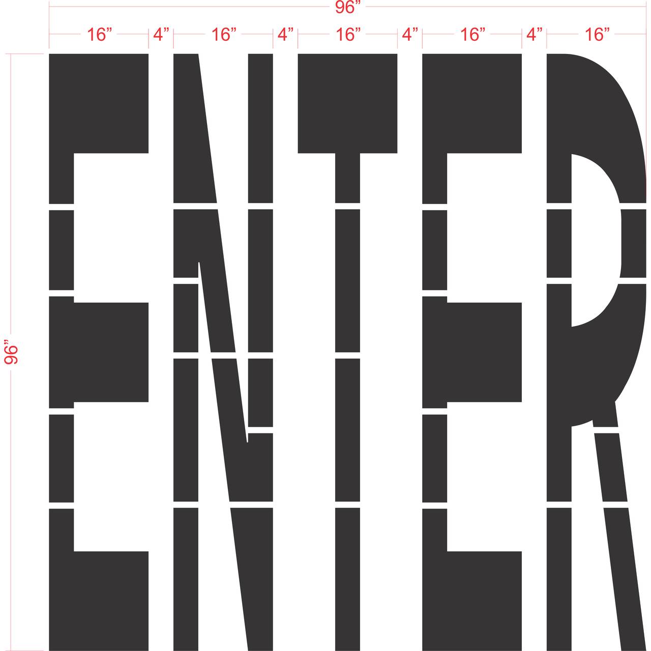 96 inch ENTER stencil for large-format parking lot and roadway directional pavement striping applications