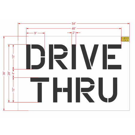 12" DRIVE THRU Stencil - High-quality stencil for pavement marking, durable and reusable