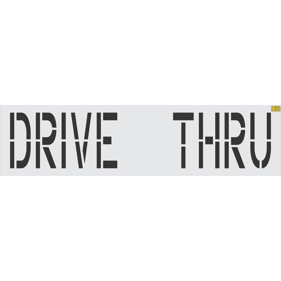 24 inch DRIVE THRU stencil with 2 foot spacing for drive lane and parking lot pavement marking