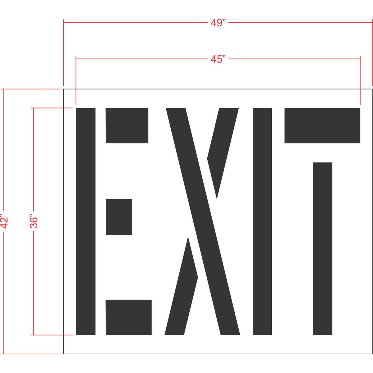 36 inch EXIT stencil for roadway and parking lot directional pavement marking applications