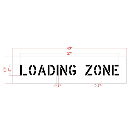 Dimension of 4-inch Standard LOADING ZONE pavement marking stencil for designating loading and unloading areas