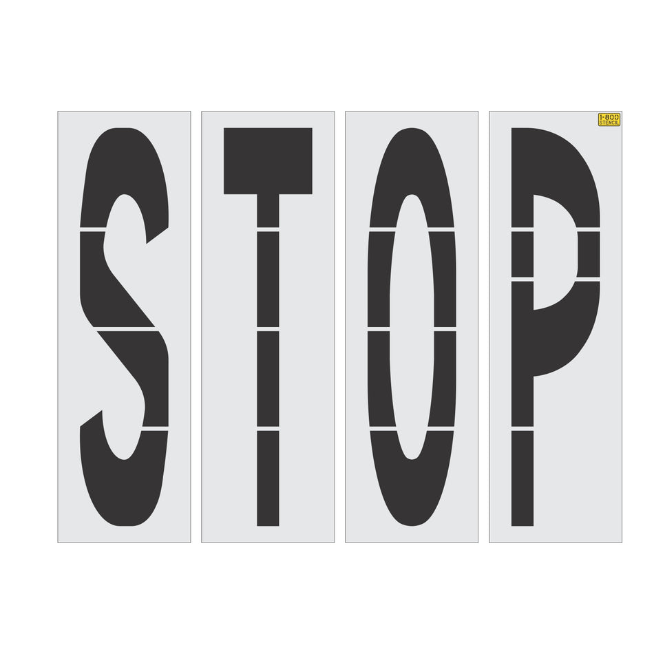 72 inch STOP stencil for roadway and parking lot pavement marking applications