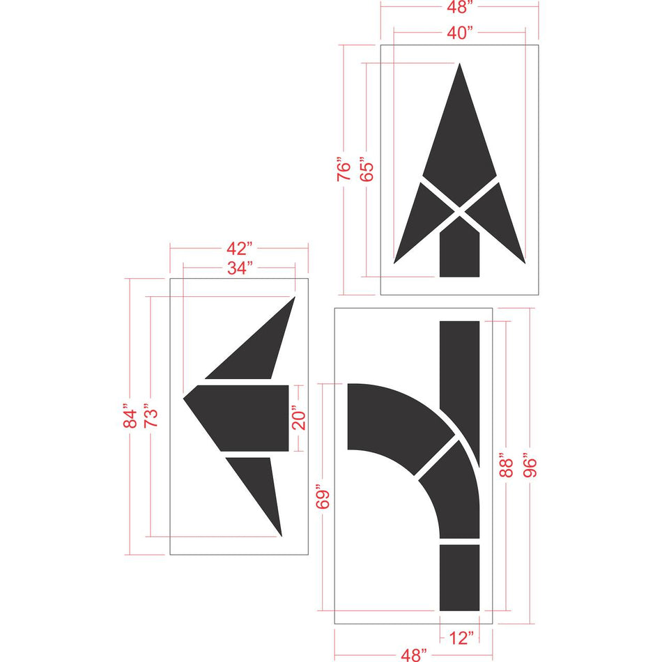 153 inch FHWA compliant combination arrow stencil for roadway and lane direction pavement striping