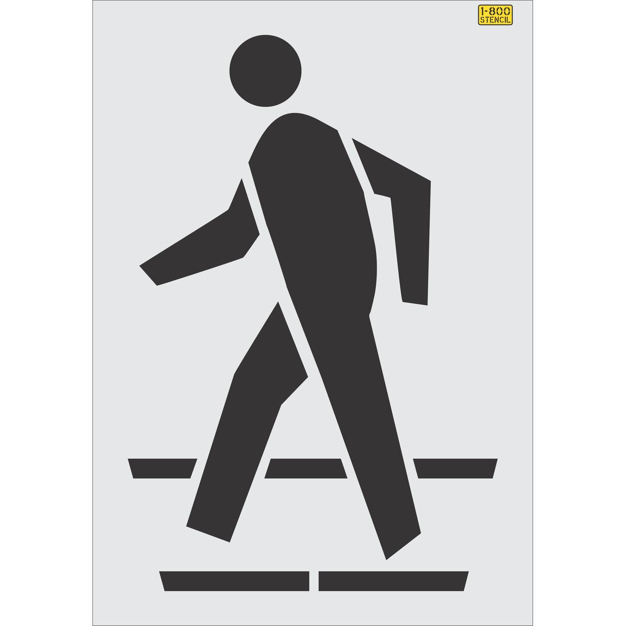 48 inch pedestrian symbol with sidewalk pavement marking stencil for crosswalk and municipal roadway safety striping applications