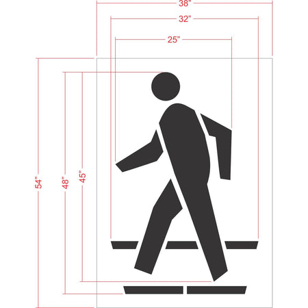 48 inch pedestrian symbol with sidewalk pavement marking stencil for crosswalk and municipal roadway safety striping applications